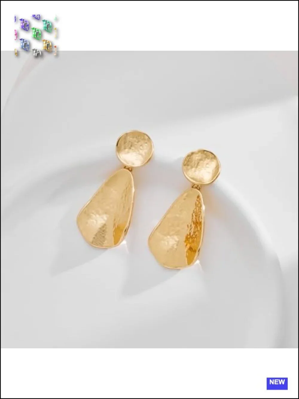 Gold Plated Chunky Dangle Earrings Hammered Geometric Statement Jewelry